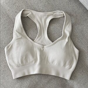 Women's Cream Ribbed Sports Bra